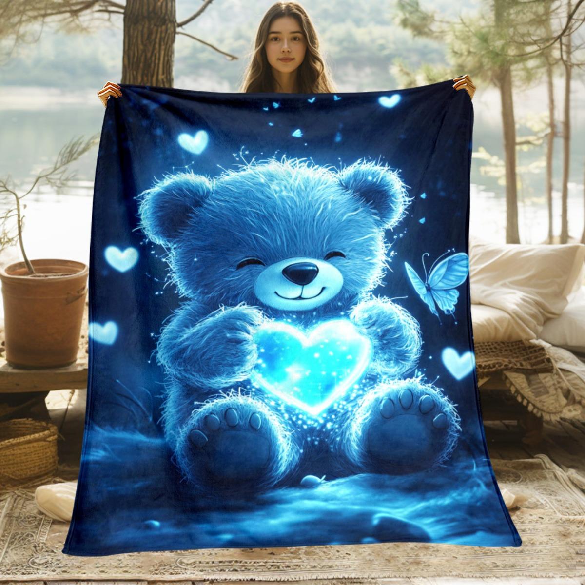 1pc Blue Teddy Bear Holding Heart Glow Effect Fleece Blanket Cute Animal Print Soft Throw Cover Valentines Day Gift Decor 75x100cm (30x40inch)
1pc Blue Teddy Bear Holding Heart Glow Effect Fleece Blanket Cute Animal Print Soft Throw Cover Valentines Day Gift Decor 75x100cm (30x40inch)