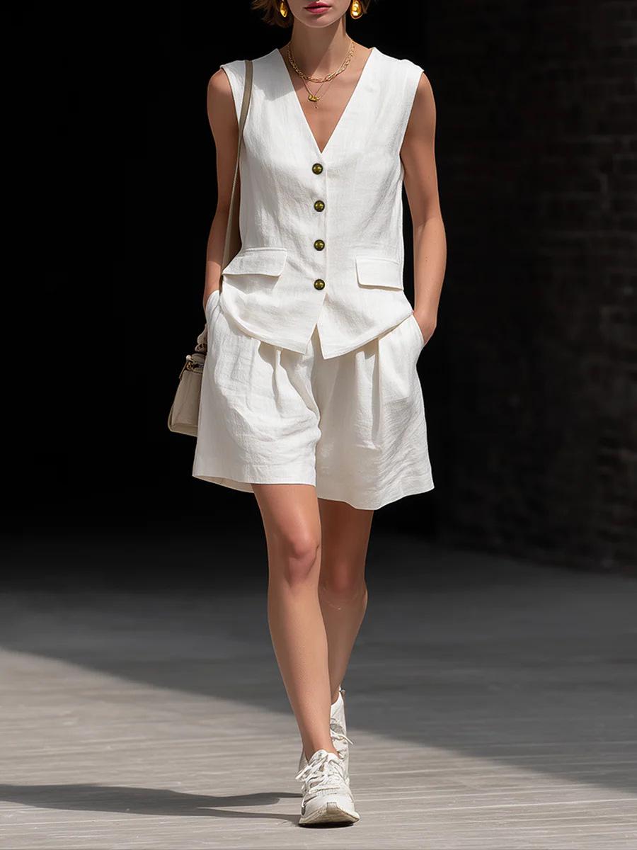 New Style Solid Color Sleeveless Button Women s Spring/Summer Suit L белый
New Style Solid Color Sleeveless Button Women s Spring/Summer Suit L белый