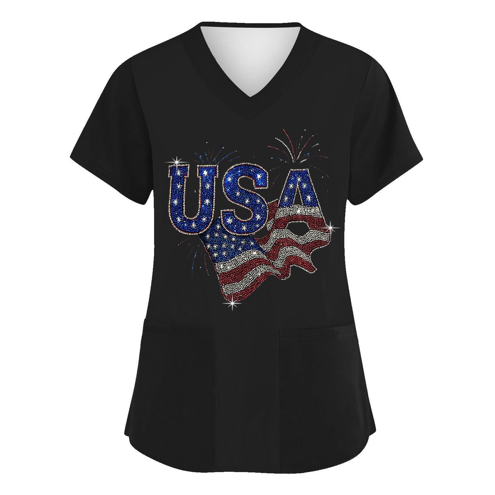 Women V Neck Short Sleeve Work Top with Pockets USA Flag Print Comfortable Loose Fit Scrub Shirt Uniform L чёрный
Women V Neck Short Sleeve Work Top with Pockets USA Flag Print Comfortable Loose Fit Scrub Shirt Uniform L чёрный