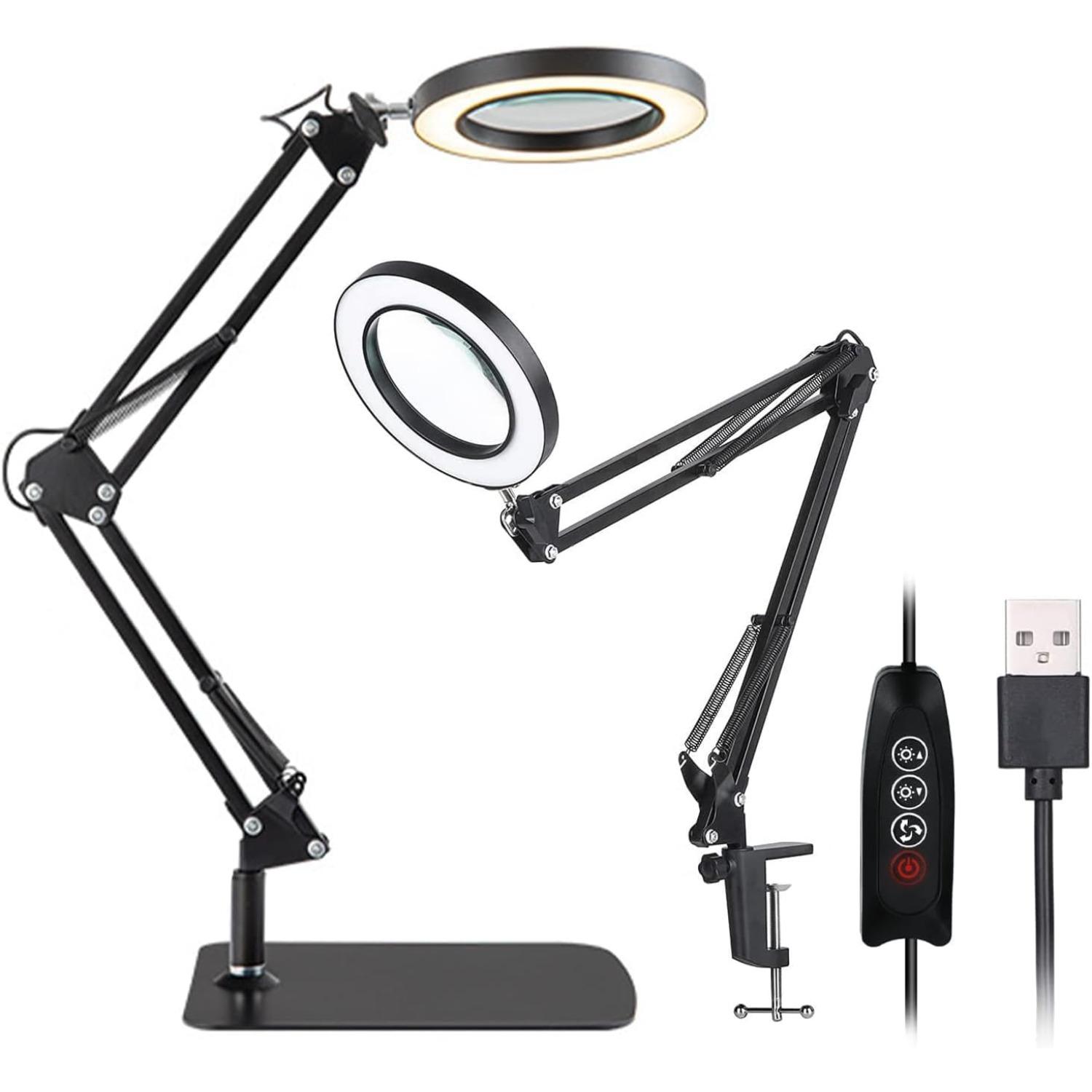 10X Magnifying Glass Lamp Ultra Long 3-Section Swing Arm with Light and Stand, Desk Lamp 5 Color Modes LED Super Bright Daylight
10X Magnifying Glass Lamp Ultra Long 3-Section Swing Arm with Light and Stand, Desk Lamp 5 Color Modes LED Super Bright Daylight