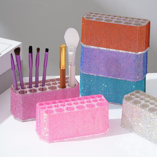 Rhinestone Acrylic Makeup Brush Holder 26 Holes Nail Brush Storage Box Desk Pen Organizer Display Stand for Cosmetic Tools Eyebrow Pencil Eyeliners
Rhinestone Acrylic Makeup Brush Holder 26 Holes Nail Brush Storage Box Desk Pen Organizer Display Stand for Cosmetic Tools Eyebrow Pencil Eyeliners