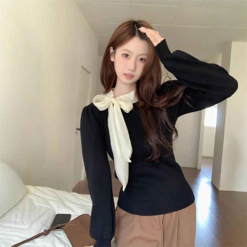 Women s Bow Tie Neck Knit Top Ribbed Long Sleeve Sweet Sweater Autumn Winter Casual Wear OneSize чорний
Women s Bow Tie Neck Knit Top Ribbed Long Sleeve Sweet Sweater Autumn Winter Casual Wear OneSize чорний