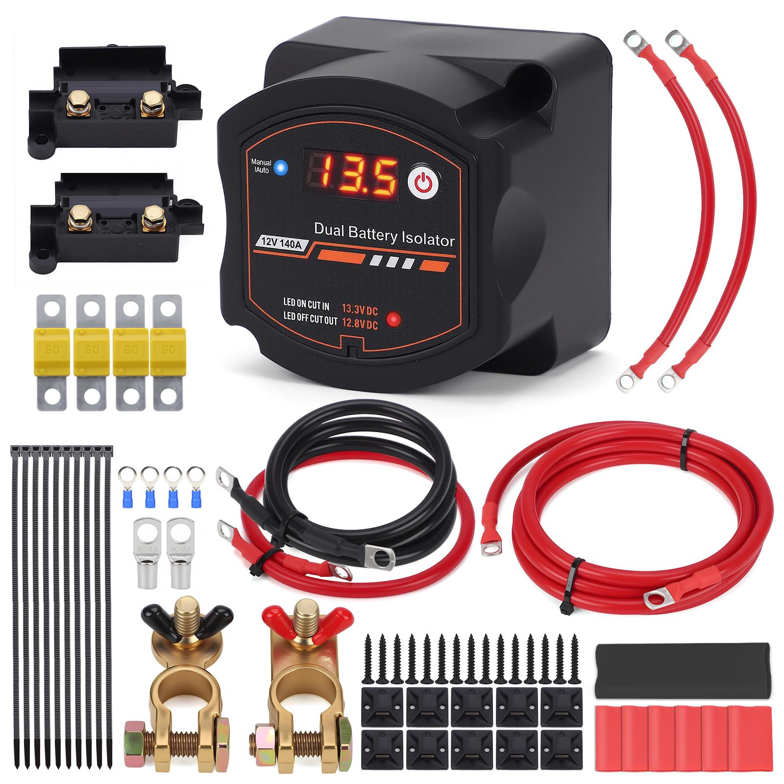 12V 140A Manual/Auto Modes VSR Voltage Relay with LED Screen Voltage Display Waterproof Isolator Kit for Truck ATV UTV SUV Boat
12V 140A Manual/Auto Modes VSR Voltage Relay with LED Screen Voltage Display Waterproof Isolator Kit for Truck ATV UTV SUV Boat