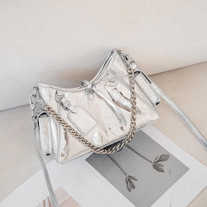Сумка-мессенджер на цепочке через плечо из натуральной кожи, женская сумка большой вместимости с кисточкой, сумка на одно плечо серебряный