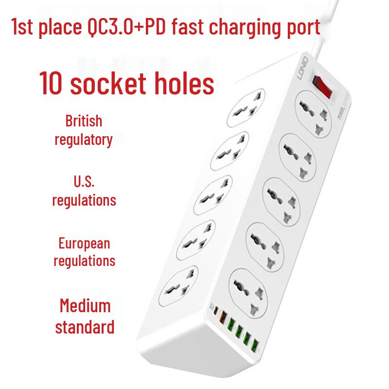 LDNIO SC10610 Multifunctional Power Strip with 10 Outlets PD+QC3.0 Fast Charging Ports for Mobile Phones and Tablets US 3-prong plug
LDNIO SC10610 Multifunctional Power Strip with 10 Outlets PD+QC3.0 Fast Charging Ports for Mobile Phones and Tablets US 3-prong plug