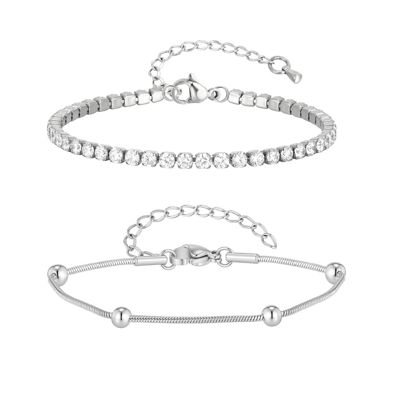 2pcs Stainless Steel Bracelets Set, Minimalist Elegant Bead Round Snake Chain Bracelet, Luxury Zircon Tennis Chain Wristband
2pcs Stainless Steel Bracelets Set, Minimalist Elegant Bead Round Snake Chain Bracelet, Luxury Zircon Tennis Chain Wristband