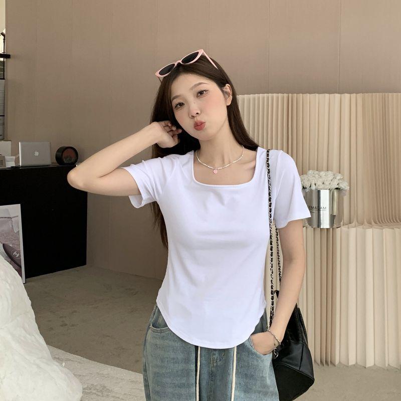 Shoulder Square Collar Short Sleeve T-Shirt Women s Summer New Arrival Slightly Oversized Girls Belly Covering Slim Looking Asymmetrical Sexy Tops White L
Shoulder Square Collar Short Sleeve T-Shirt Women s Summer New Arrival Slightly Oversized Girls Belly Covering Slim Looking Asymmetrical Sexy Tops White L