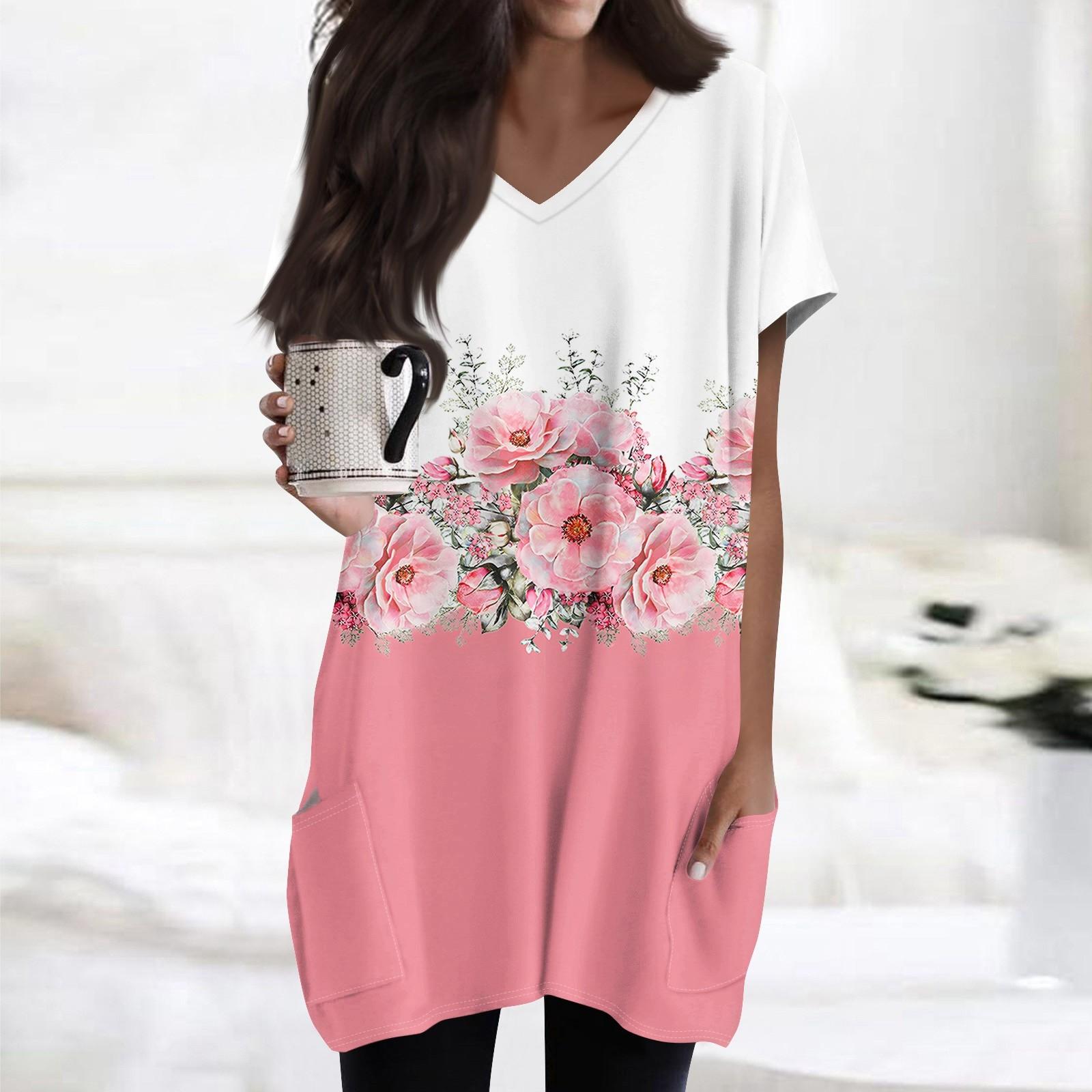 Женские топы с V-образным вырезом, блузки с коротким рукавом, повседневные рубашки средней длины, модные туники с принтом и карманами XL розовый
Женские топы с V-образным вырезом, блузки с коротким рукавом, повседневные рубашки средней длины, модные туники с принтом и карманами XL розовый