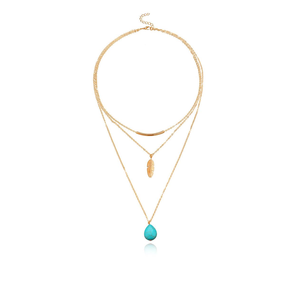 New necklace, lasso turquoise bead big leaf, versatile multi-layer necklace
New necklace, lasso turquoise bead big leaf, versatile multi-layer necklace