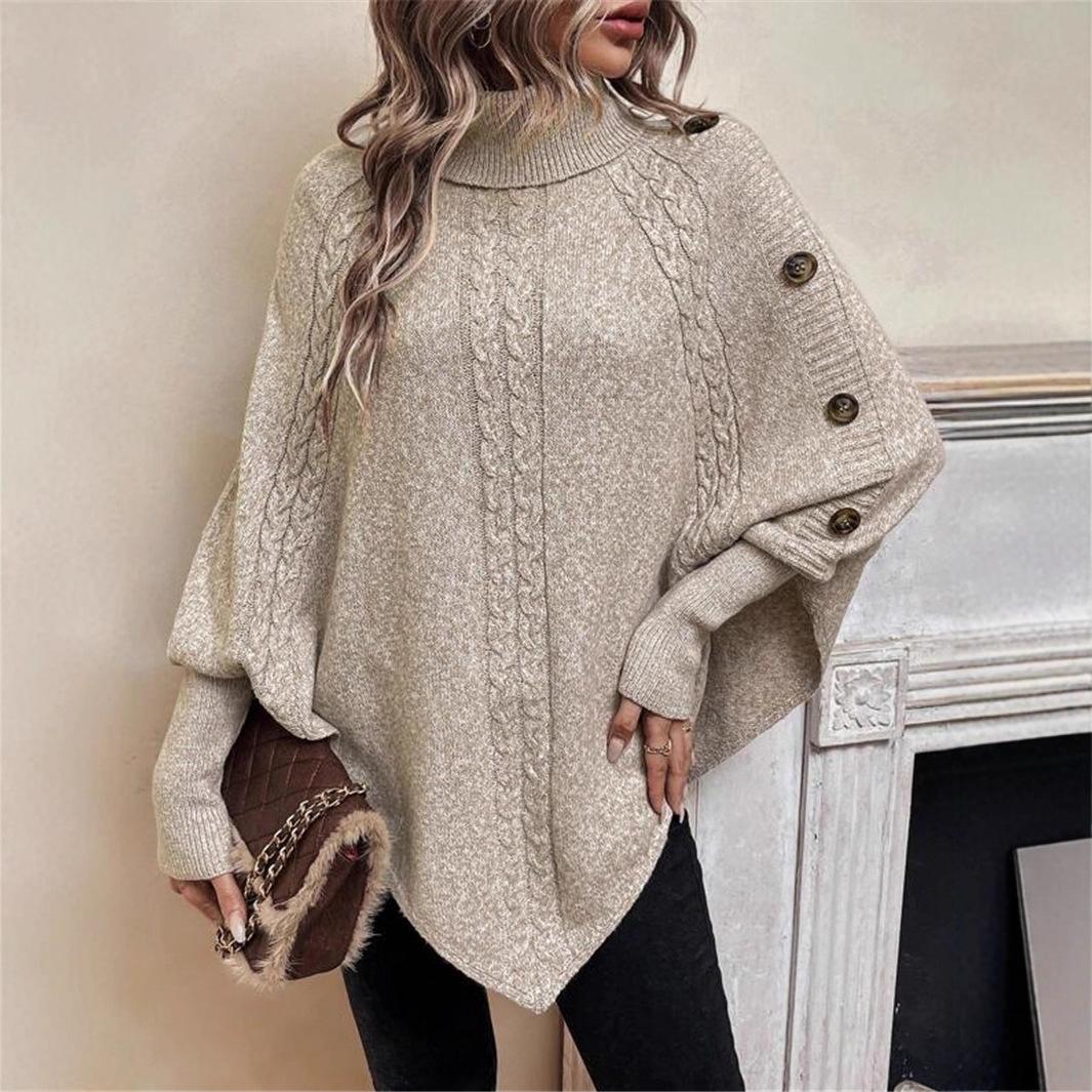 Casual Oversized Turtleneck Solid Irregular Knitted Sweater Autumn Winter Button Batwting Sleeve Cape Pullover Sweaters Women XL
Casual Oversized Turtleneck Solid Irregular Knitted Sweater Autumn Winter Button Batwting Sleeve Cape Pullover Sweaters Women XL