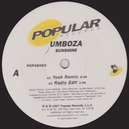 12inch Record UMBOZA - Sunshine POP26060 Popular Records 1997 US Dance & Electronica Used
12inch Record UMBOZA - Sunshine POP26060 Popular Records 1997 US Dance & Electronica Used
