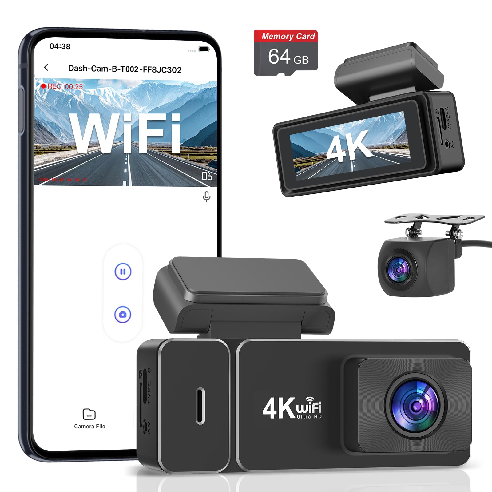 CHORTAU New Edition Dash Cam with Front and Rear 4K UHD 8MP 1080P Full HD 5G 64GB Card Large Aperture Large IPS LCD LED Traffic Light Energy Automatic
CHORTAU New Edition Dash Cam with Front and Rear 4K UHD 8MP 1080P Full HD 5G 64GB Card Large Aperture Large IPS LCD LED Traffic Light Energy Automatic