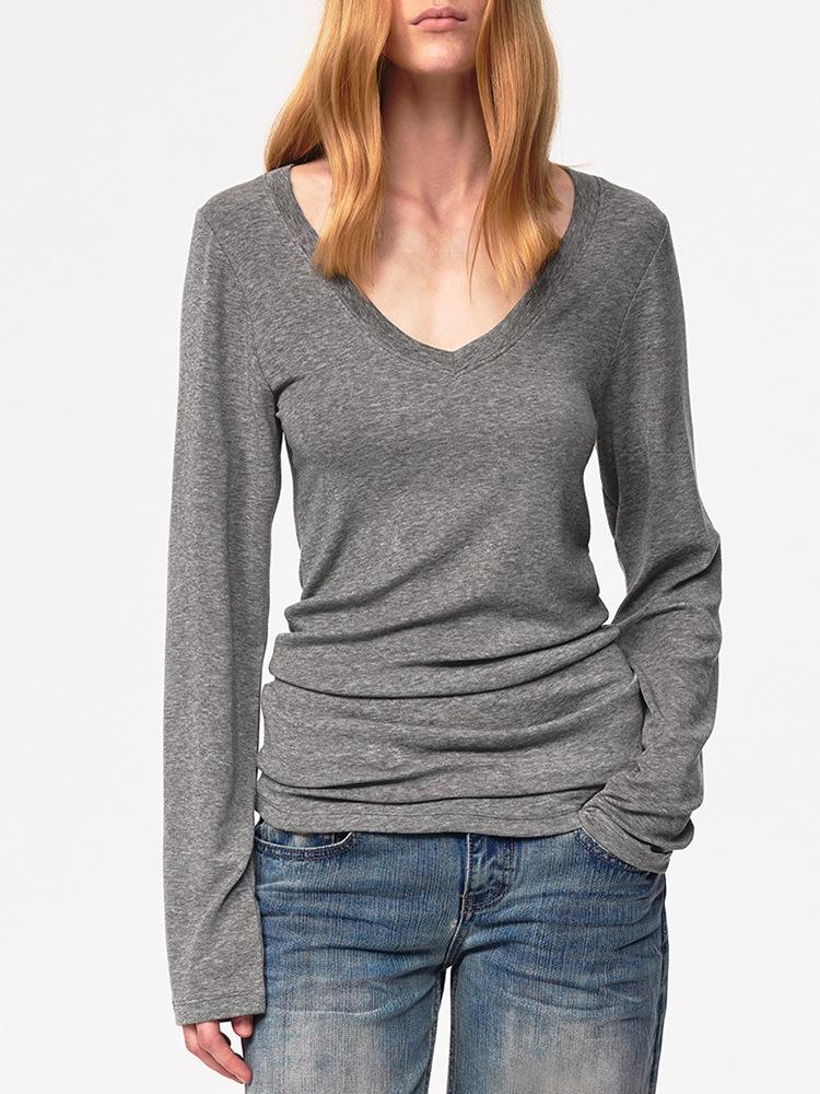 Элегантный топ из тенсела и шерсти с V-образным вырезом и длинными рукавами, приталенного силуэта: Легкая, приятная к коже и соблазнительная американская текстура для женщин Medium серый
Элегантный топ из тенсела и шерсти с V-образным вырезом и длинными рукавами, приталенного силуэта: Легкая, приятная к коже и соблазнительная американская текстура для женщин Medium серый