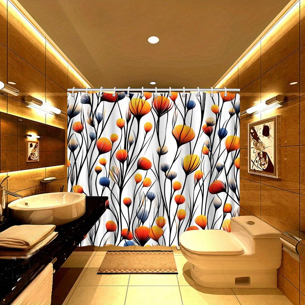 1pc Abstract Floral Shower Curtain - Orange Poppies & Blue Purple Buds, Black Stems & Leaves, Modern Minimalist Design W90XH180cm
1pc Abstract Floral Shower Curtain - Orange Poppies & Blue Purple Buds, Black Stems & Leaves, Modern Minimalist Design W90XH180cm