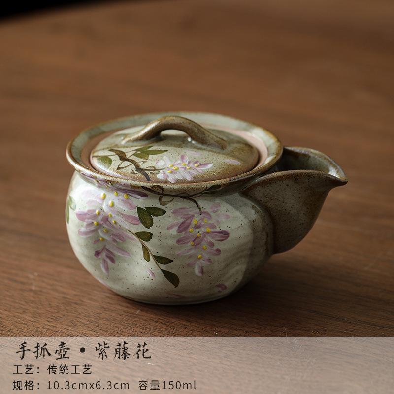 150ML Hand-painted Wisteria Flower Hand Grab Pot Teapot Aesthetic Tea Infuser Pot Tea Making Kettle With Strainer For Tea Craft
150ML Hand-painted Wisteria Flower Hand Grab Pot Teapot Aesthetic Tea Infuser Pot Tea Making Kettle With Strainer For Tea Craft