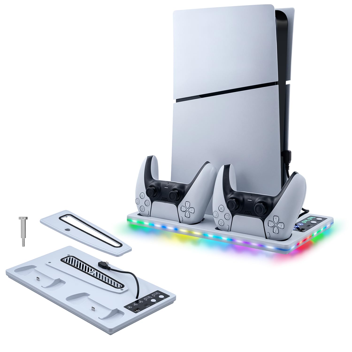 Mcbazel New PS5 PS5 Vertical Cooling Charging Stand with 3 Adjustable Wind Speed RGB Ambient Light Dual Controller Fast Charging Overcharge Protection