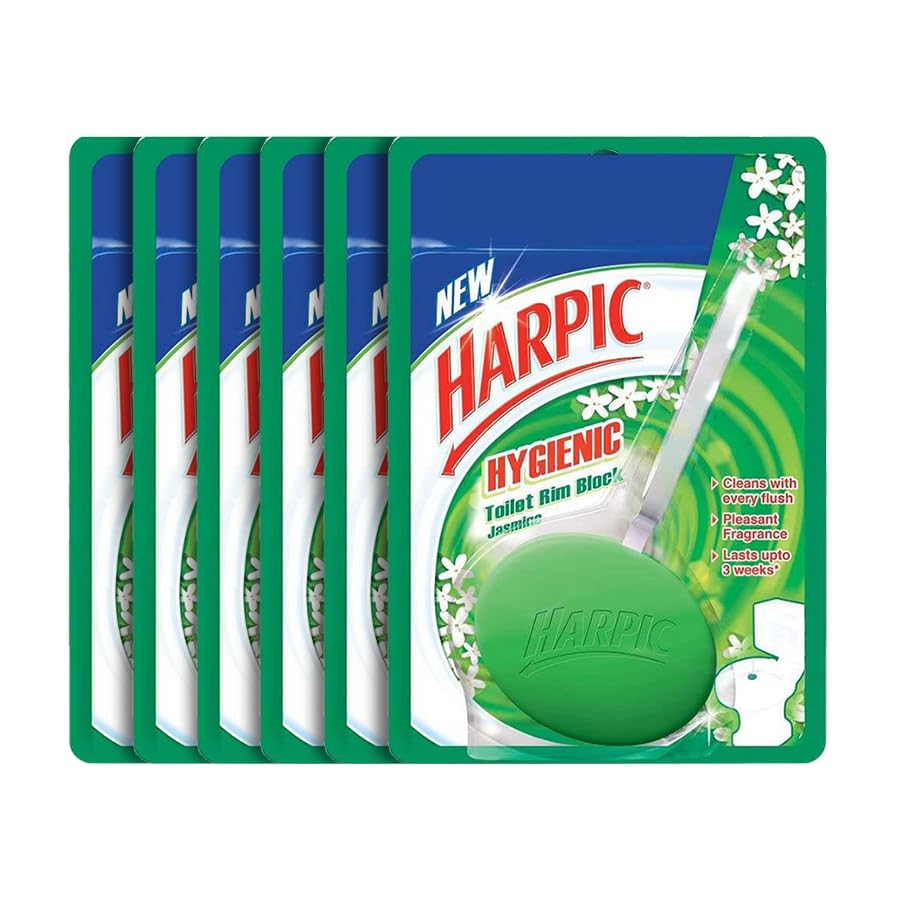 Harpic - 26 g (Pack of 6) Jasmine, Hygienic Toilet Cleaner Rim Block| Toilet Flush Cleaner Blocks
Harpic - 26 g (Pack of 6) Jasmine, Hygienic Toilet Cleaner Rim Block| Toilet Flush Cleaner Blocks