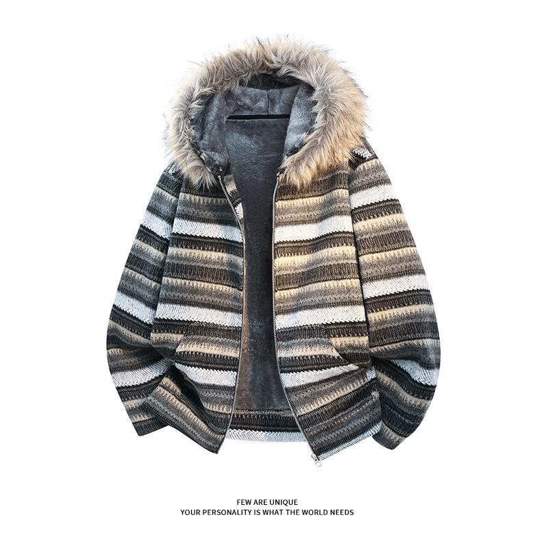Unisex Brown Striped Cardigan with Detachable Fur Collar - Autumn/Winter Casual Knitwear Large темно-сірий
Unisex Brown Striped Cardigan with Detachable Fur Collar - Autumn/Winter Casual Knitwear Large темно-сірий