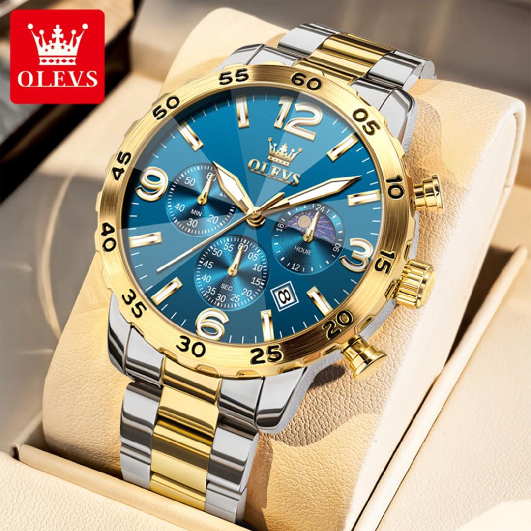OLEVS Men Watch Luxury Original Automatic Date Stainless Steel Waterproof Moonphase Chronograph Top Brand Men Quartz Watch золотий/білий
OLEVS Men Watch Luxury Original Automatic Date Stainless Steel Waterproof Moonphase Chronograph Top Brand Men Quartz Watch золотий/білий