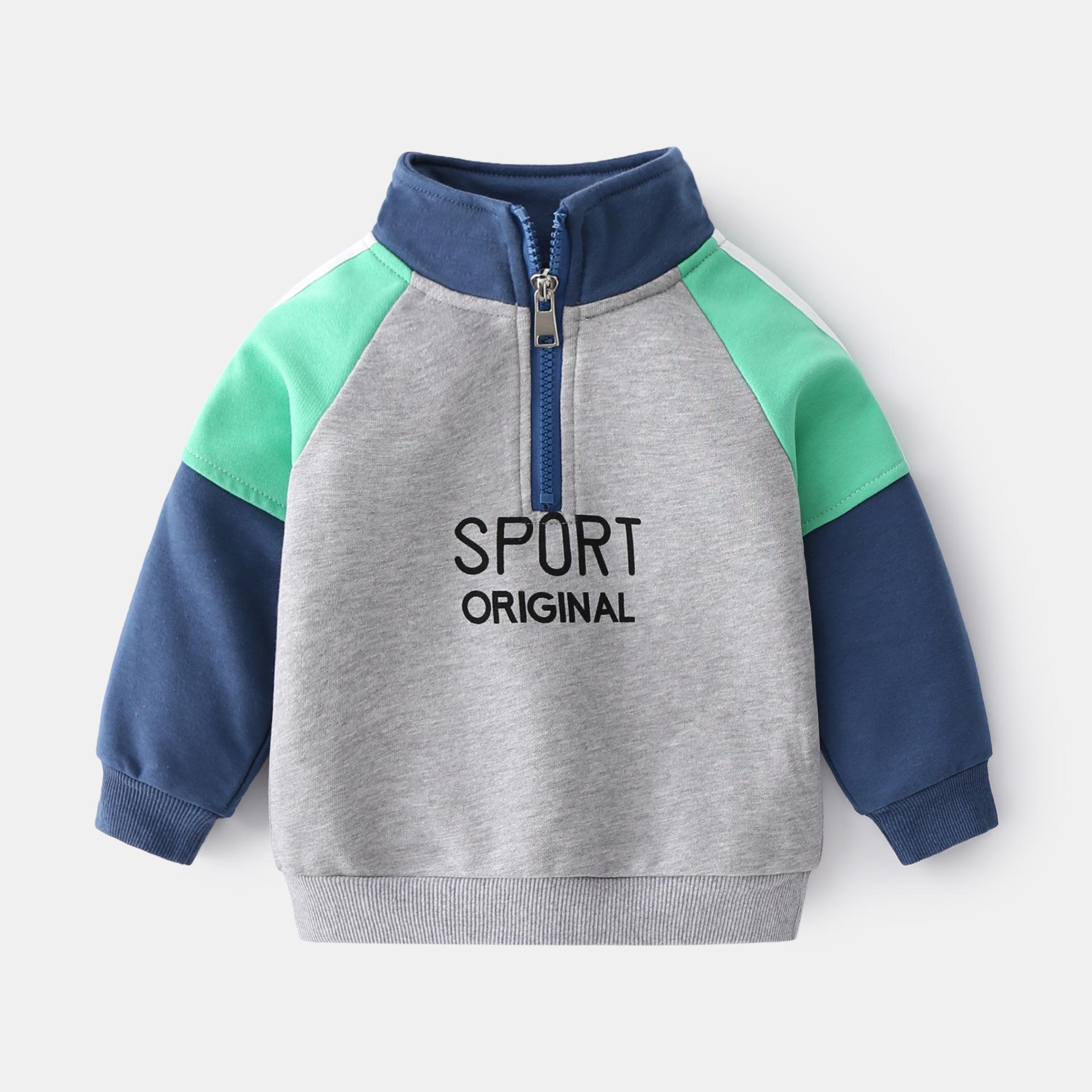 Spring splicing sleeves pullover zipper collar boys sweater, new trendy sports and leisure contrasting color trendy top 130cm
Spring splicing sleeves pullover zipper collar boys sweater, new trendy sports and leisure contrasting color trendy top 130cm
