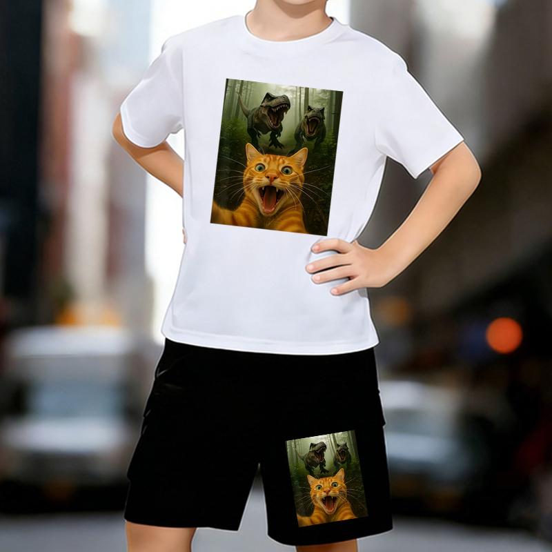 Boys 2 Piece Cat and Dinosaur Printed outfit, Short Sleeve T-Shirt and Shorts Set for Kids Age 5-14,White, Black Sporty Casual Summer Clothes 13-14 Years
Boys 2 Piece Cat and Dinosaur Printed outfit, Short Sleeve T-Shirt and Shorts Set for Kids Age 5-14,White, Black Sporty Casual Summer Clothes 13-14 Years