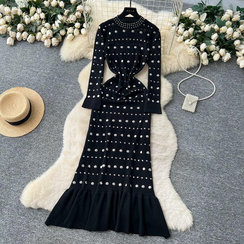 French Socialite Elegant Beaded Fishtail Knit Dress with Heavy Metal Buckle - Autumn 2026 L
French Socialite Elegant Beaded Fishtail Knit Dress with Heavy Metal Buckle - Autumn 2026 L