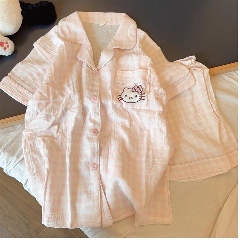 Sweet pink plaid Hello Kitty pajamas women s summer short-sleeved shorts cardigan two-piece soft cute loungewear S
Sweet pink plaid Hello Kitty pajamas women s summer short-sleeved shorts cardigan two-piece soft cute loungewear S