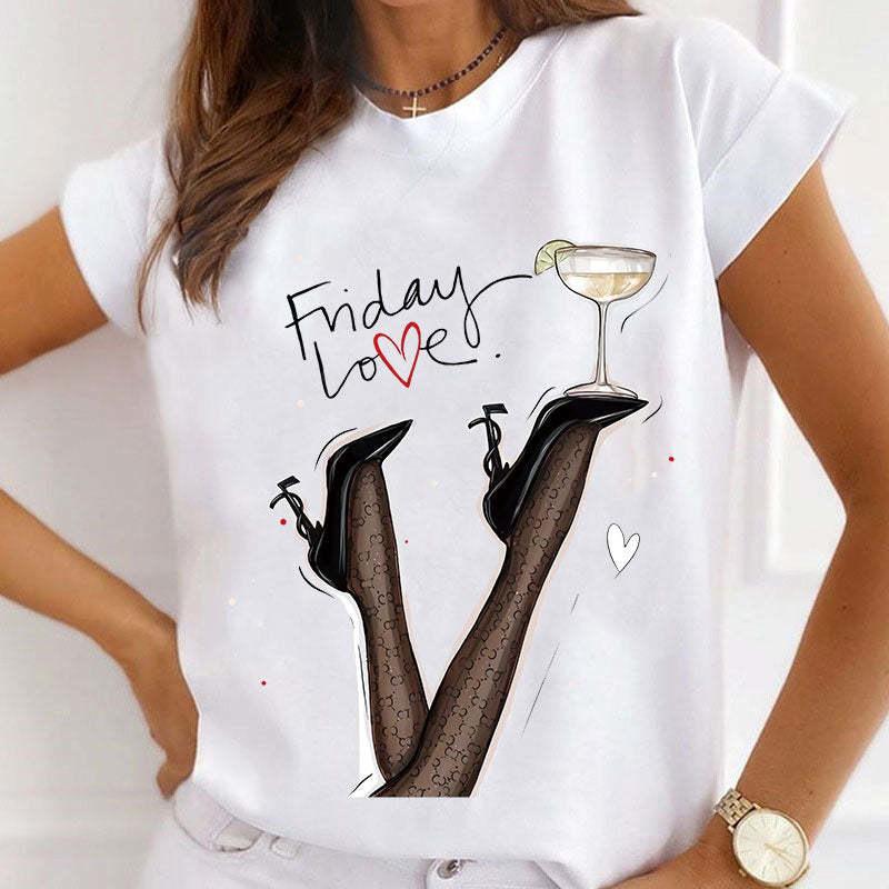 Summer Printed Womens Loose Short Sleeve Tshirt Harajuku Style Polyester Fabric Top Womens Casual Clothing S
Summer Printed Womens Loose Short Sleeve Tshirt Harajuku Style Polyester Fabric Top Womens Casual Clothing S