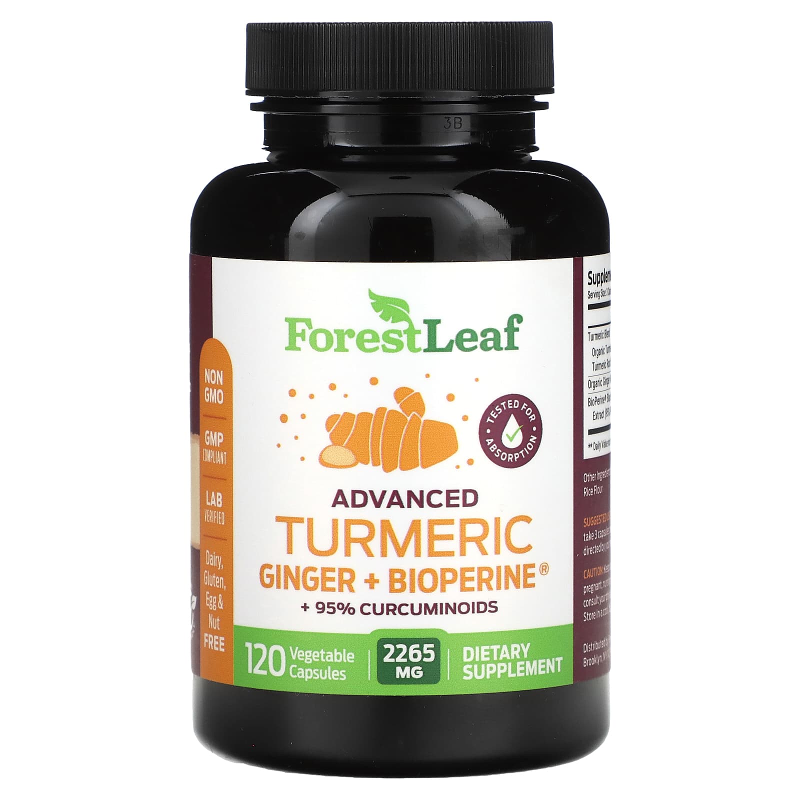 Forest Leaf, Premium Turmeric Ginger + Bioperine, 2,265 mg, 120 Veggie Capsules (755 mg per capsule)
Forest Leaf, Premium Turmeric Ginger + Bioperine, 2,265 mg, 120 Veggie Capsules (755 mg per capsule)