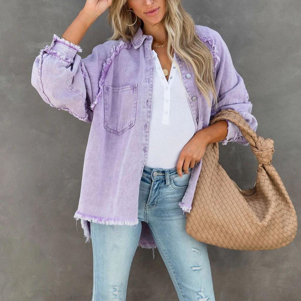 YYFS Осенняя женская джинсовая куртка с длинным рукавом, свободная куртка миди с необработанным краем S фиолетовый
YYFS Осенняя женская джинсовая куртка с длинным рукавом, свободная куртка миди с необработанным краем S фиолетовый