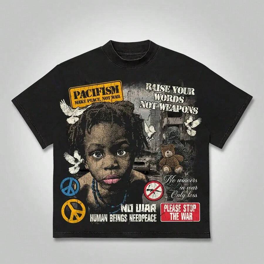 Vintage Pacifism AntiWar Theme Graphic TeeCasual PrintComfortable And VersatilePure Cotton 220g S
Vintage Pacifism AntiWar Theme Graphic TeeCasual PrintComfortable And VersatilePure Cotton 220g S