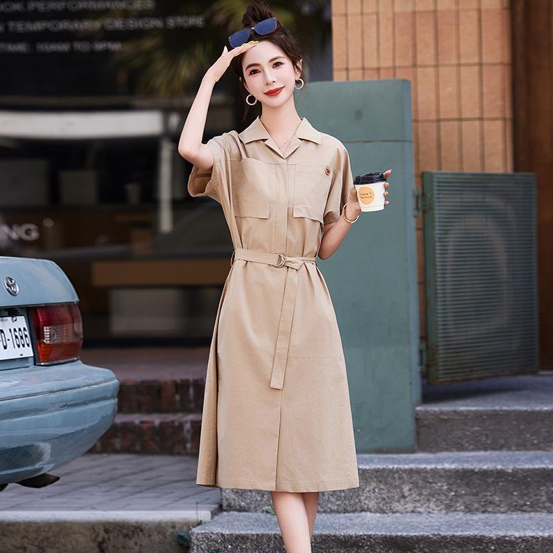 Fashion short-sleeved dress women s dress new fashion small waist thin lapel shirt skirt M хакі
Fashion short-sleeved dress women s dress new fashion small waist thin lapel shirt skirt M хакі