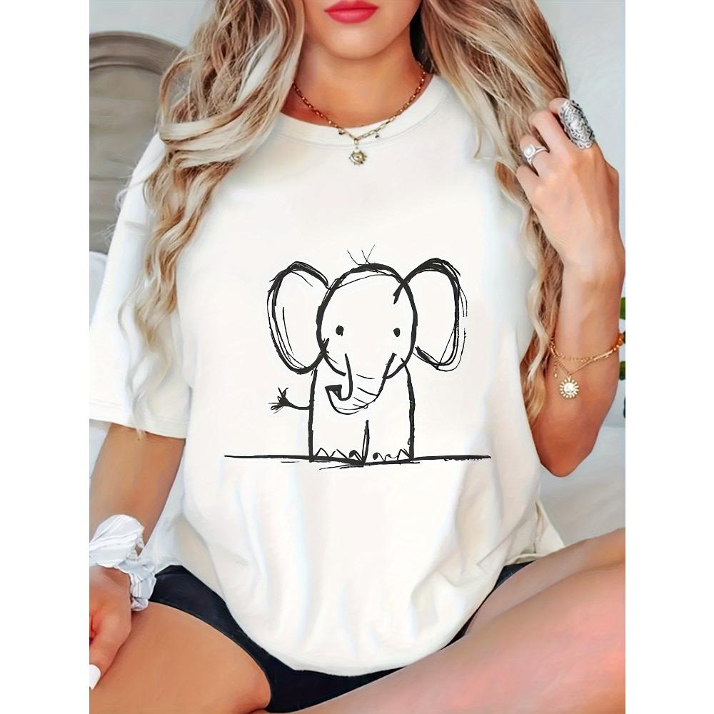 Simple Lines Elephant Pattern Print Summer Women s Cute T-shirt Short Sleeved Top Round Neck Casual Summer Fashion Clothing S
Simple Lines Elephant Pattern Print Summer Women s Cute T-shirt Short Sleeved Top Round Neck Casual Summer Fashion Clothing S