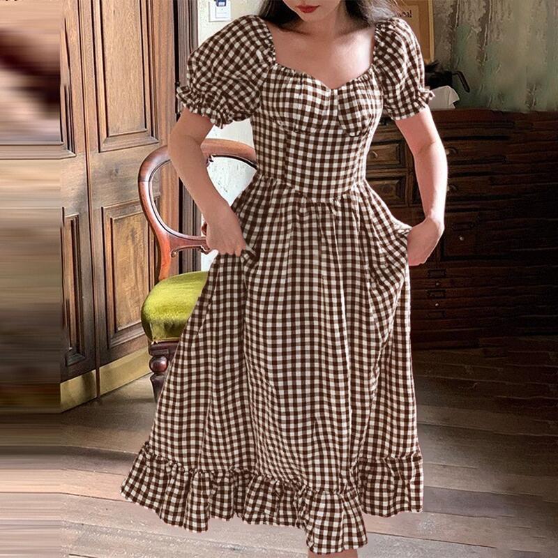 ZANZEA Жіноча повсякденна сукня з квадратним вирізом, коротким рукавом, літня, з принтом у клітинку 5XL коричневий
ZANZEA Жіноча повсякденна сукня з квадратним вирізом, коротким рукавом, літня, з принтом у клітинку 5XL коричневий