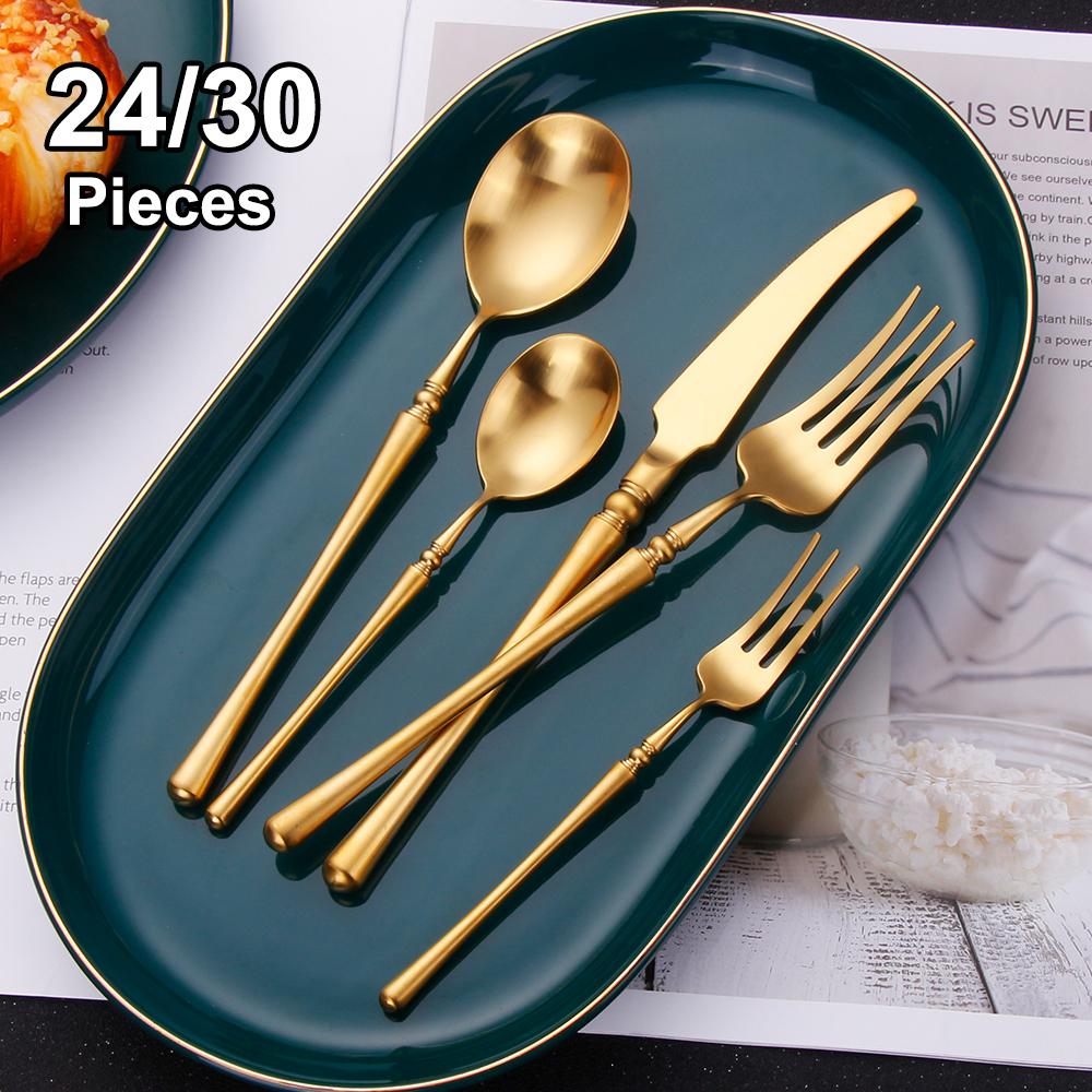 24/30Pcs Gold Cutlery Dinner Set Matte Knife Fork Spoon Stainless Steel Western Tableware Mirror Sliverware Kitchen Utensils
24/30Pcs Gold Cutlery Dinner Set Matte Knife Fork Spoon Stainless Steel Western Tableware Mirror Sliverware Kitchen Utensils