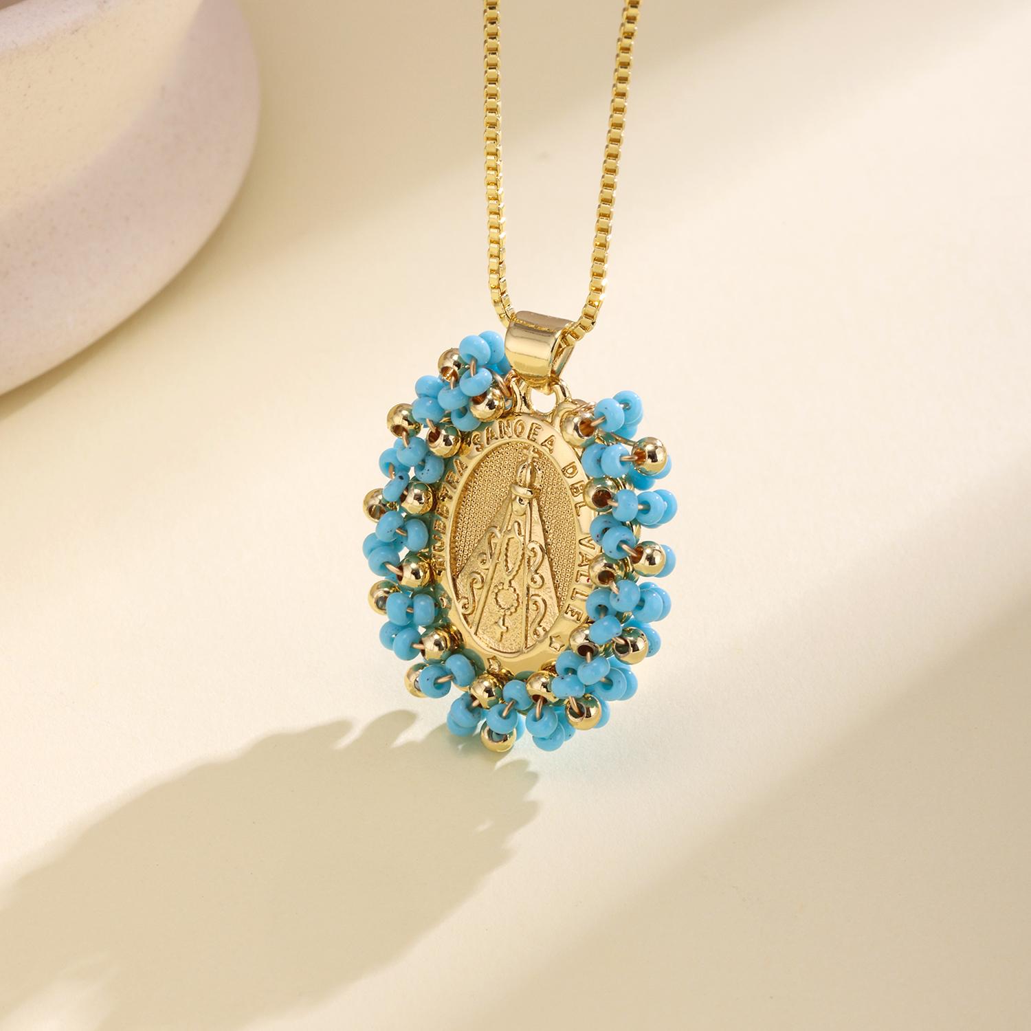 Nidin New Retro Virgin Mary Medal Necklace Copper Catholic Pendant With 4 Colors Beaded Frame Religious Style Jewelry For Women світло-синій колір
Nidin New Retro Virgin Mary Medal Necklace Copper Catholic Pendant With 4 Colors Beaded Frame Religious Style Jewelry For Women світло-синій колір