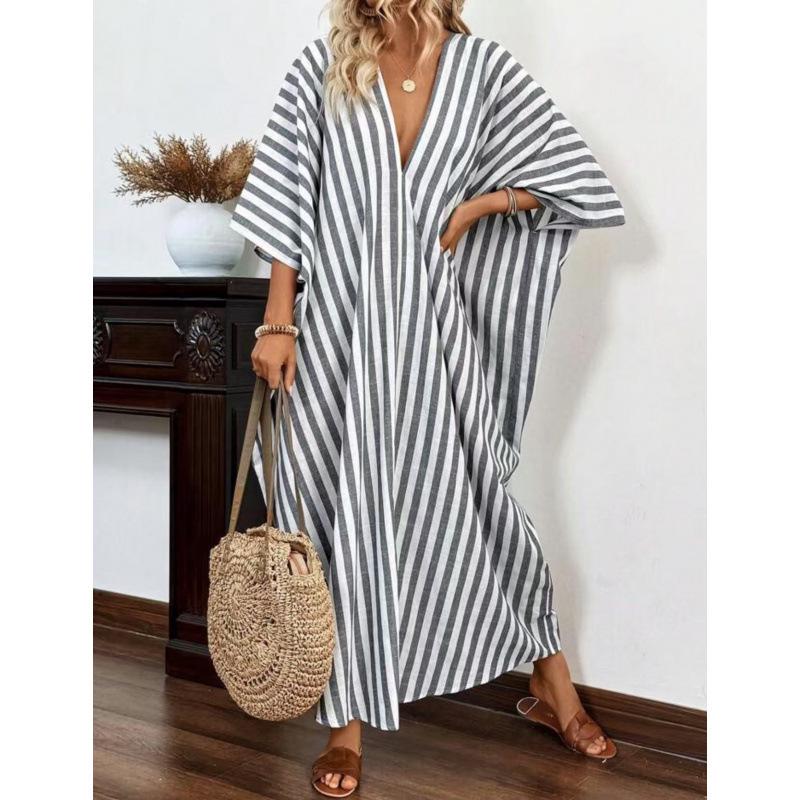 2025 Summer European & American V-Neck Loose Casual Striped Top L шифер сірий колір
2025 Summer European & American V-Neck Loose Casual Striped Top L шифер сірий колір