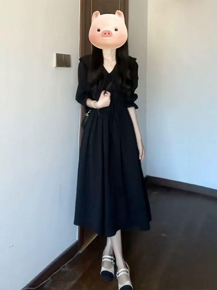 Hepburn French black v-neck long-sleeved dress for children s summer and spring new high-end temperament long dress S чёрный
Hepburn French black v-neck long-sleeved dress for children s summer and spring new high-end temperament long dress S чёрный
