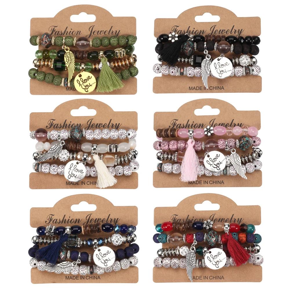 4Pcs Bohemian Beaded Bracelet Set For Women I Love You Letter Round Wing Tassel Charm Elastic Chain Bangle Girls Boho Jewelry
4Pcs Bohemian Beaded Bracelet Set For Women I Love You Letter Round Wing Tassel Charm Elastic Chain Bangle Girls Boho Jewelry