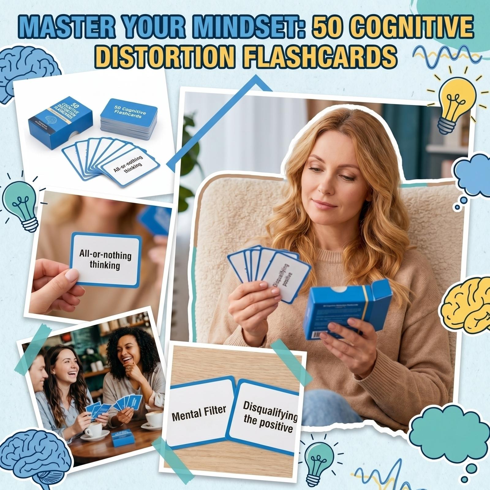50 Cognitive Distortion Flashcards Educational Therapy Tool for Identifying Thinking Patterns and Self Awareness Practice Resource One Size
50 Cognitive Distortion Flashcards Educational Therapy Tool for Identifying Thinking Patterns and Self Awareness Practice Resource One Size
