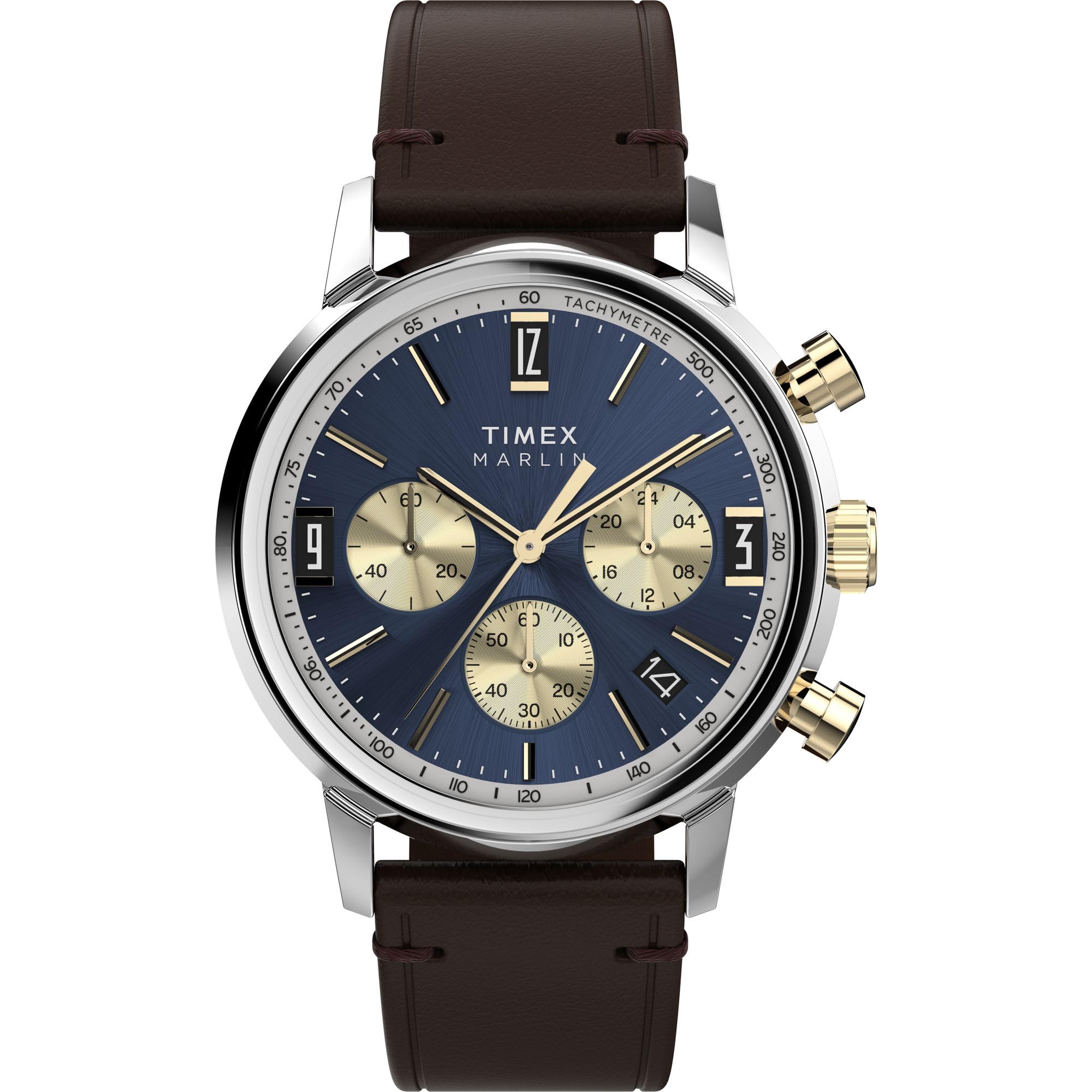 Timex Men s Marlin Quartz Chronograph 40mm Watch - Brown Strap Blue Dial Two Tone Case, Brown
Timex Men s Marlin Quartz Chronograph 40mm Watch - Brown Strap Blue Dial Two Tone Case, Brown