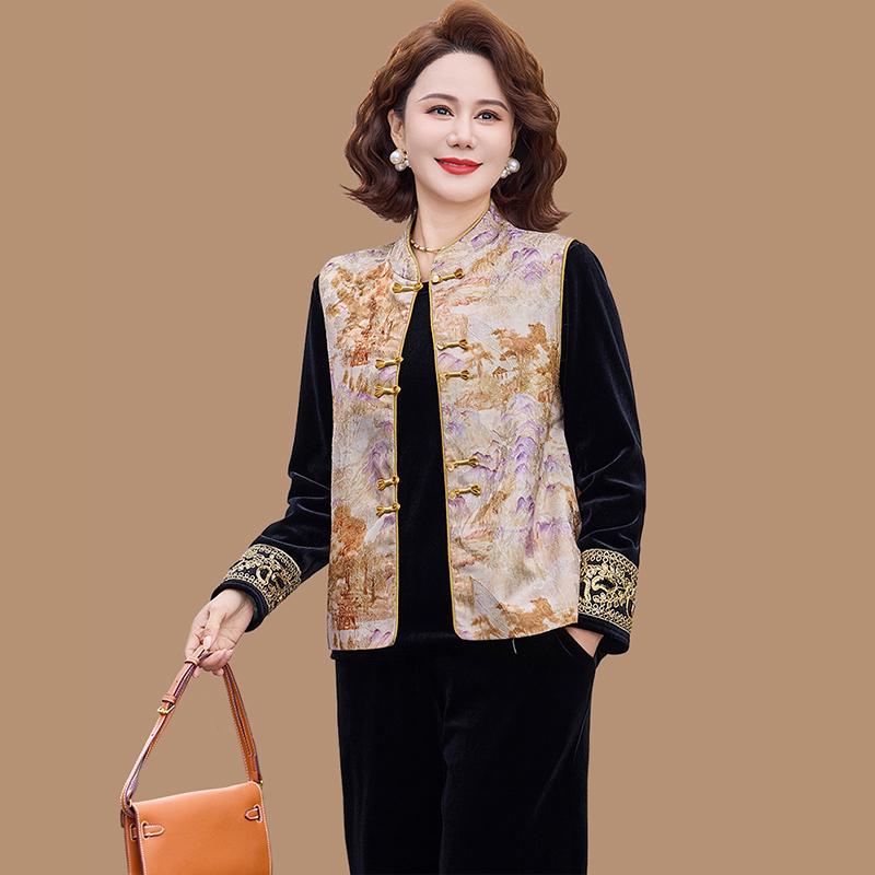 Elegant Spring Chinese Embroidered Vest Suit - Three-Piece Gold Velvet Set for Middle-Aged and Elderly Women 2XL 52.5-60 kg
Elegant Spring Chinese Embroidered Vest Suit - Three-Piece Gold Velvet Set for Middle-Aged and Elderly Women 2XL 52.5-60 kg