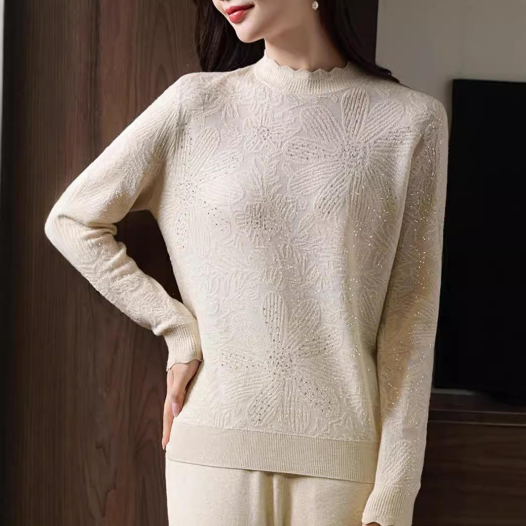 Embossed Jacquard Lurex Sweater with Ruffle Collar & Lace Sleeves, Women s Fine Merino Wool Knitwear L (110—125 jin) чёрный
Embossed Jacquard Lurex Sweater with Ruffle Collar & Lace Sleeves, Women s Fine Merino Wool Knitwear L (110—125 jin) чёрный