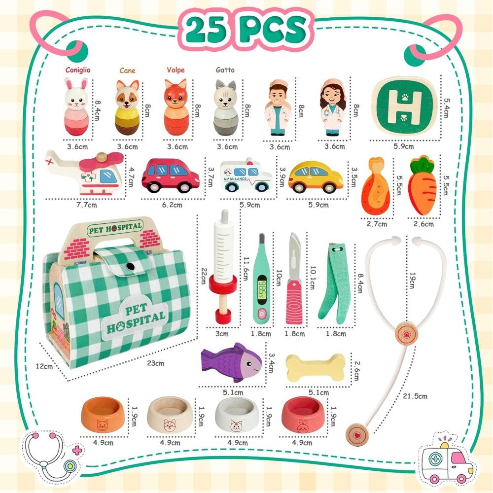 Wooden Pet Vet Hospital Play Sets with Carrying Bag Doctor Kit for Toddlers Pretend Play Animal Toy Gift for Kids Boys Girls
Wooden Pet Vet Hospital Play Sets with Carrying Bag Doctor Kit for Toddlers Pretend Play Animal Toy Gift for Kids Boys Girls