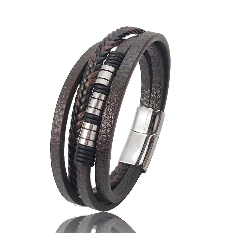 Men Bracelet Classic Stainless Steel Beaded Multi-Layer Brown Leather Braided Rope Bangle For Male Magnetic Clasp Jewelry Gift 18.5cm
Men Bracelet Classic Stainless Steel Beaded Multi-Layer Brown Leather Braided Rope Bangle For Male Magnetic Clasp Jewelry Gift 18.5cm