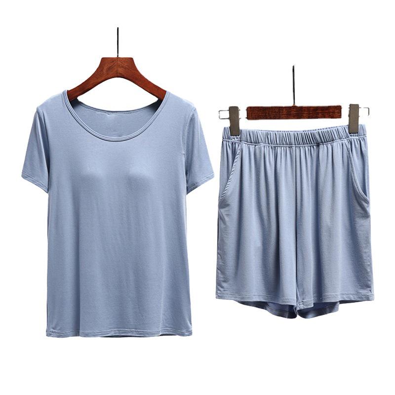Женский летний модальный пижамный комплект с коротким рукавом, с нагрудными вкладышами и шортами до колена. XXL
Женский летний модальный пижамный комплект с коротким рукавом, с нагрудными вкладышами и шортами до колена. XXL