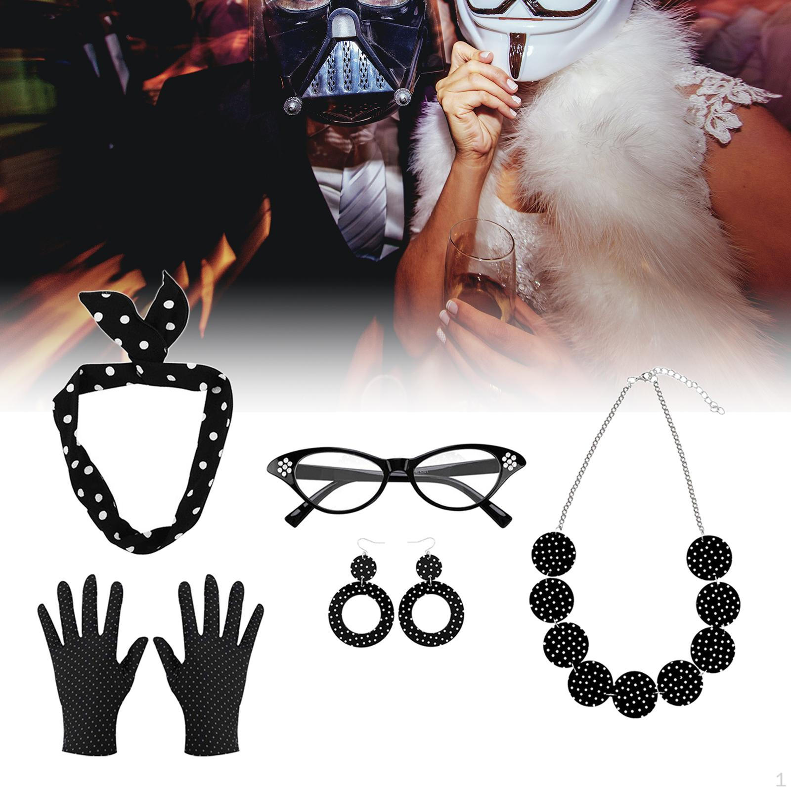 5 Pack 1950S Womens Costume set Eye Glasses Headband Earring Polka Dot Accessories Necklace 50S Black
5 Pack 1950S Womens Costume set Eye Glasses Headband Earring Polka Dot Accessories Necklace 50S Black
