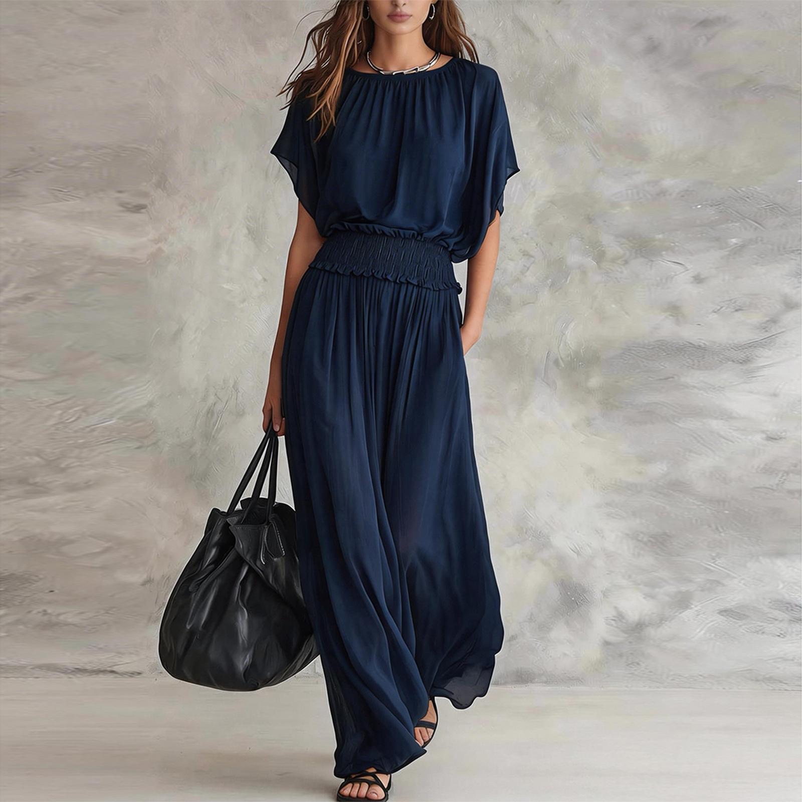 Women s Summer Fashionable Round Neck Short Sleeved Retro Waist Cinching And Hugging Vacation Long Dress M Темно-синій
Women s Summer Fashionable Round Neck Short Sleeved Retro Waist Cinching And Hugging Vacation Long Dress M Темно-синій