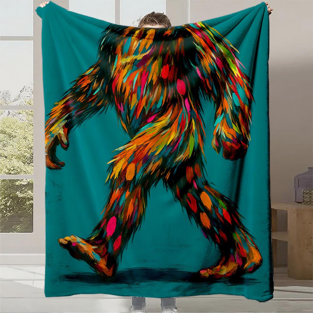1pc Bigfoot Sasquatch Plush Blanket - Turquoise & Multicolor Cryptid Design with Footprints, Thick Quilted Flannel-like Bedsprea 130x150cm
1pc Bigfoot Sasquatch Plush Blanket - Turquoise & Multicolor Cryptid Design with Footprints, Thick Quilted Flannel-like Bedsprea 130x150cm