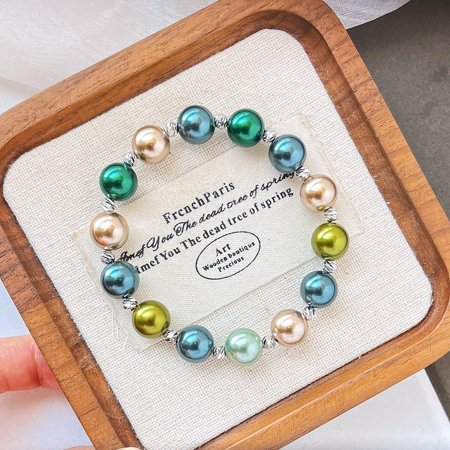 8Mm High Quality Morandi Malachite Green Mixed Color Shijia Pearl Bracelet Bracelet.
8Mm High Quality Morandi Malachite Green Mixed Color Shijia Pearl Bracelet Bracelet.